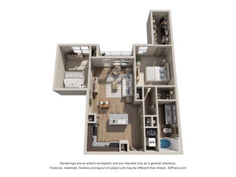 Floor plan for 1 bed, 1 bath, 1099 sqft
